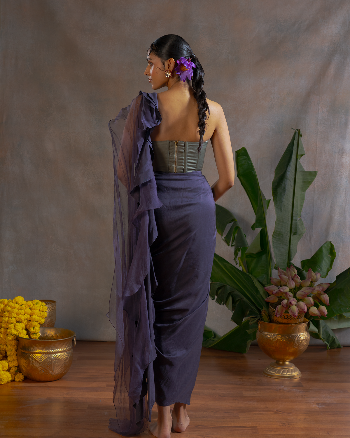 PLUM RUFFLE SAREE