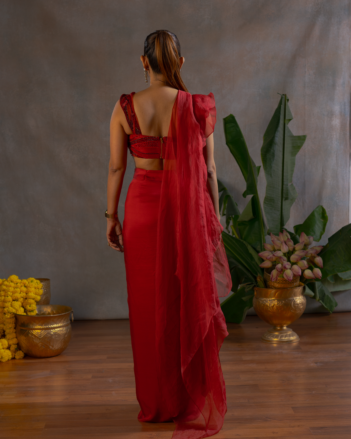 ROYAL RED RUFFLE SAREE