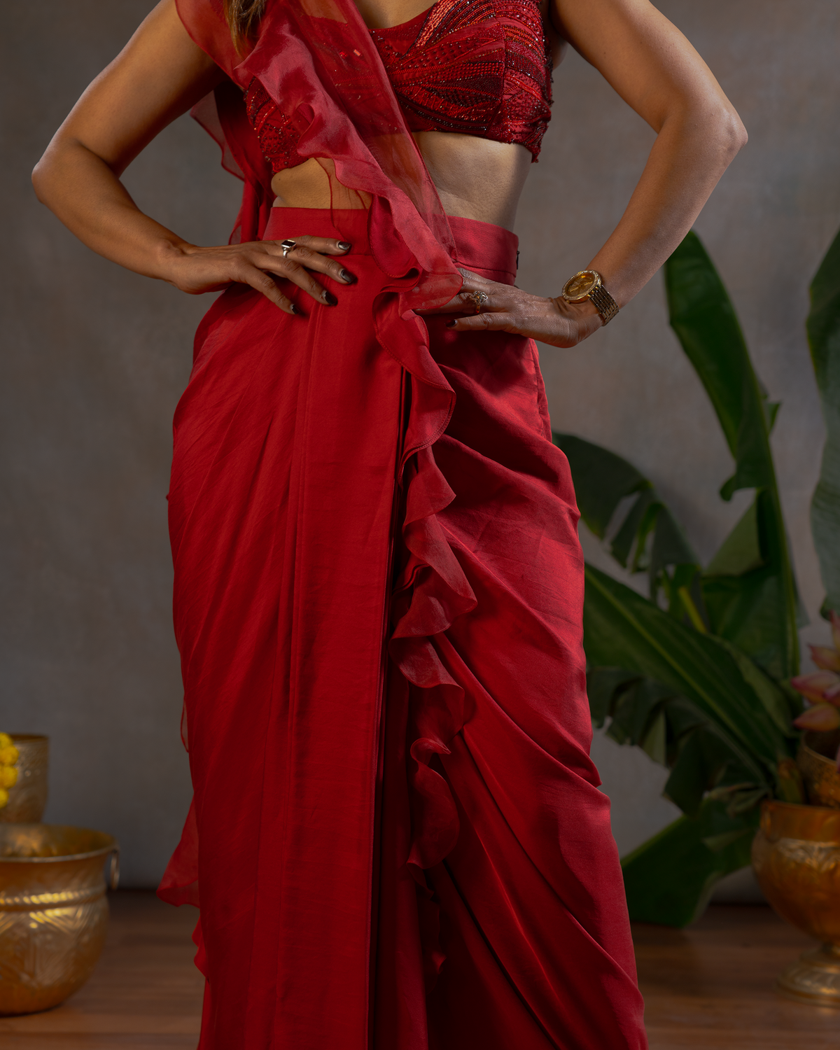 ROYAL RED RUFFLE SAREE