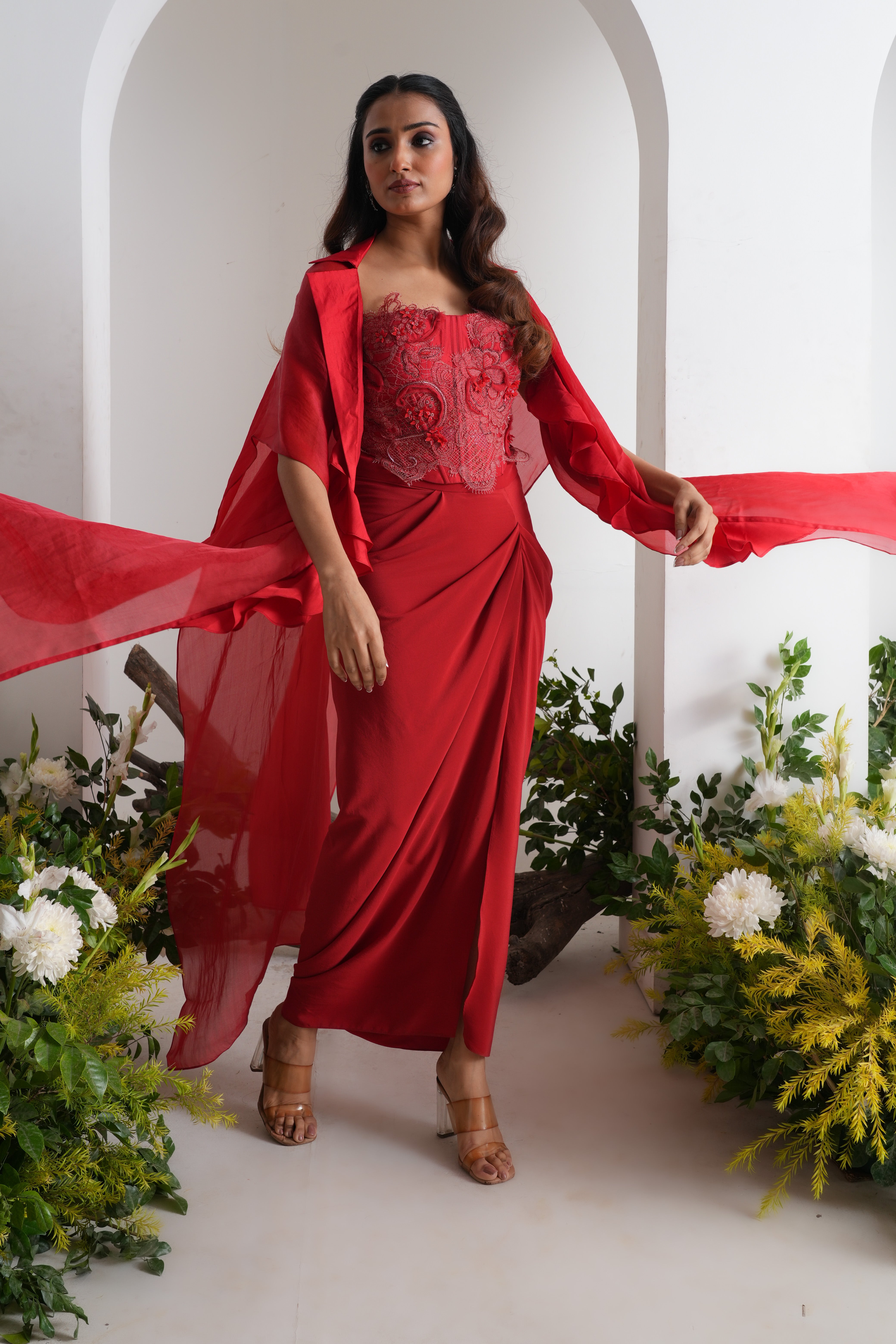 Crimson Ruffled Cape