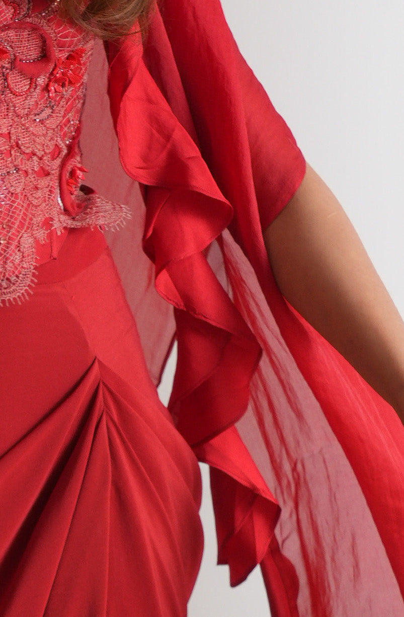 Crimson Ruffled Cape