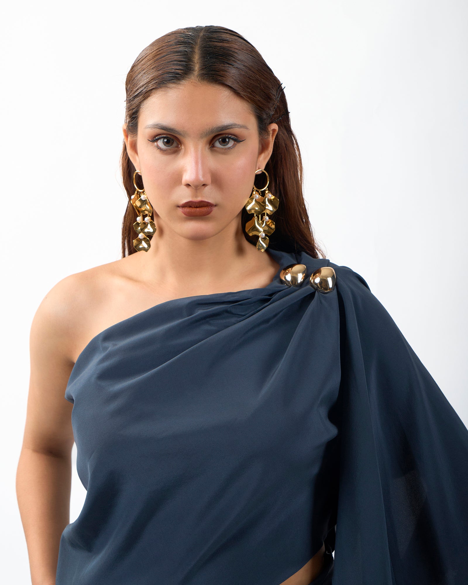 Midnight grey one shoulder Top