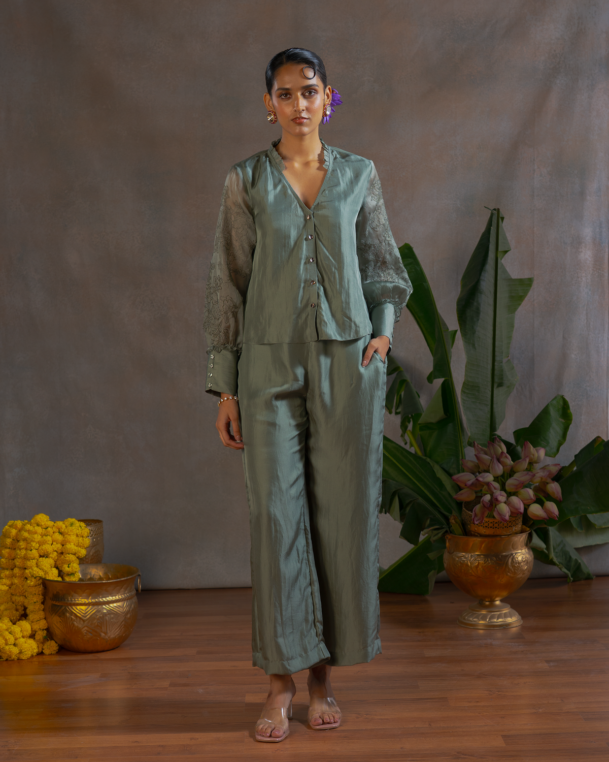 SAGE GREEN SILK SHIRT