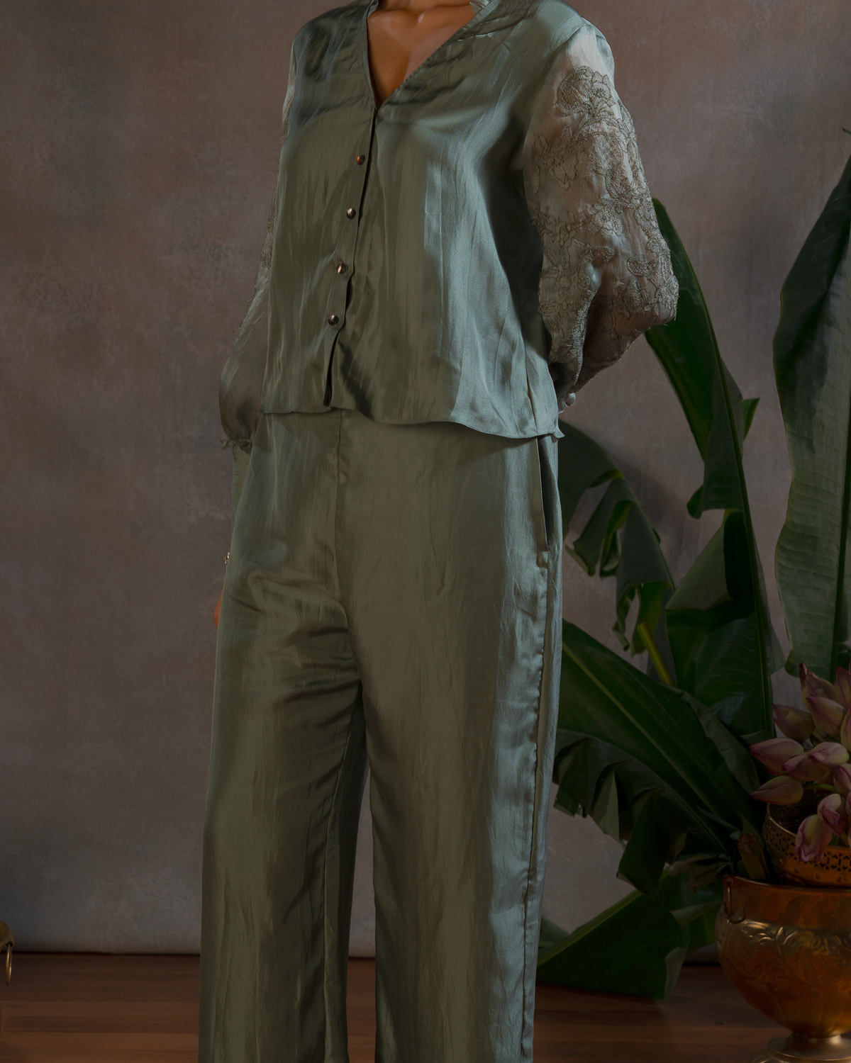 SAGE GREEN SILK PANTS
