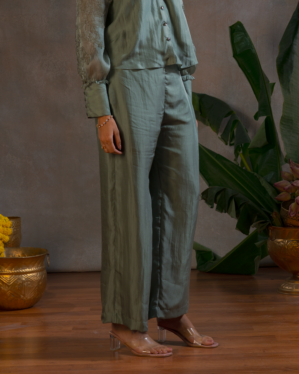 SAGE GREEN SILK PANTS