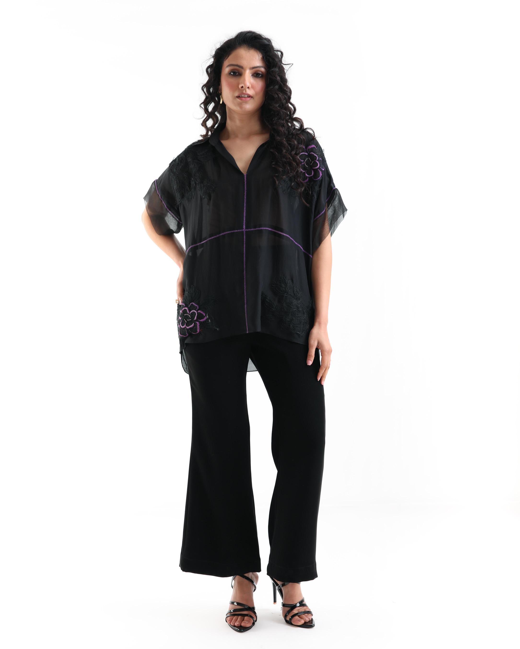 Black Sheer Floral  Shirt