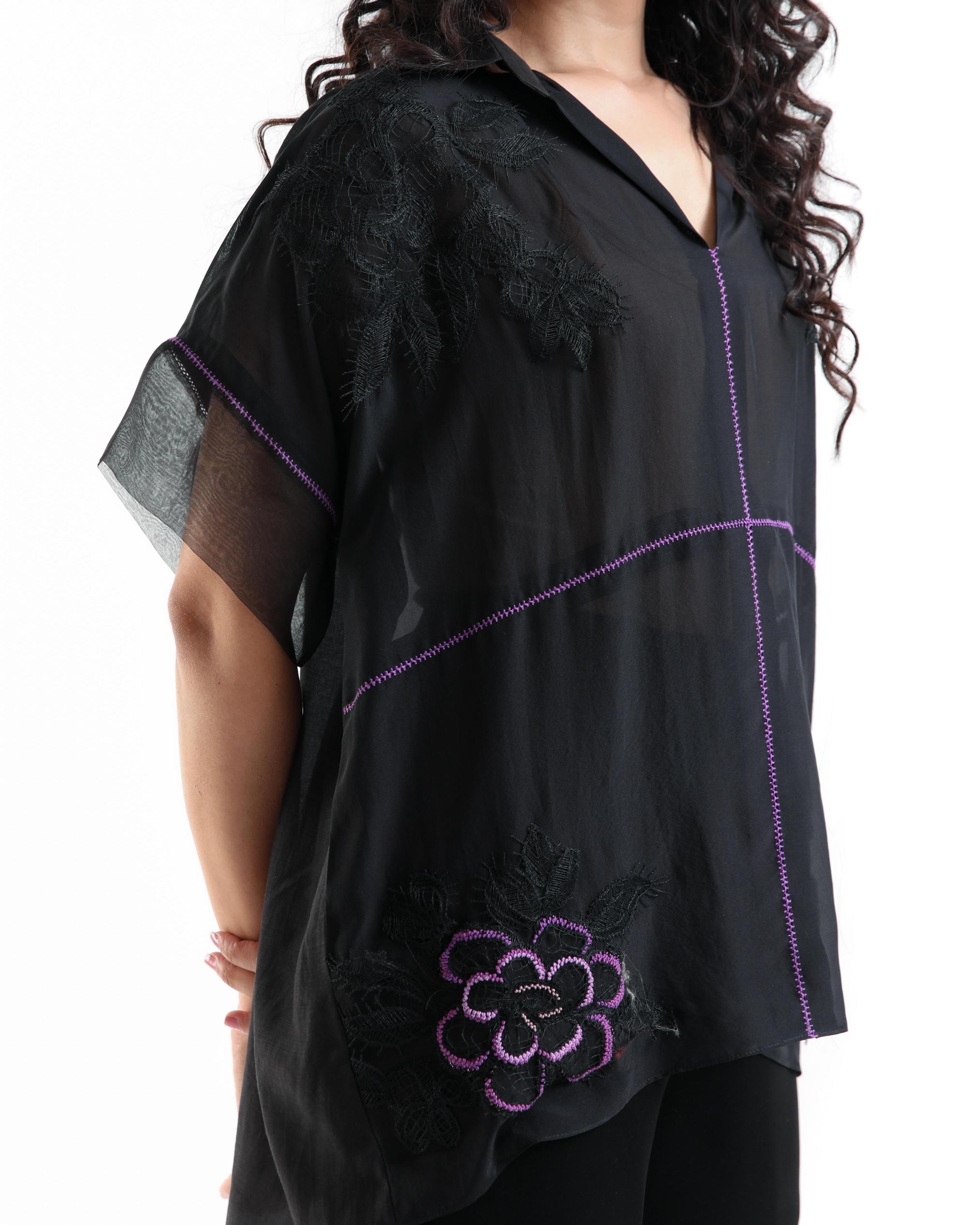 Black Sheer Floral  Shirt