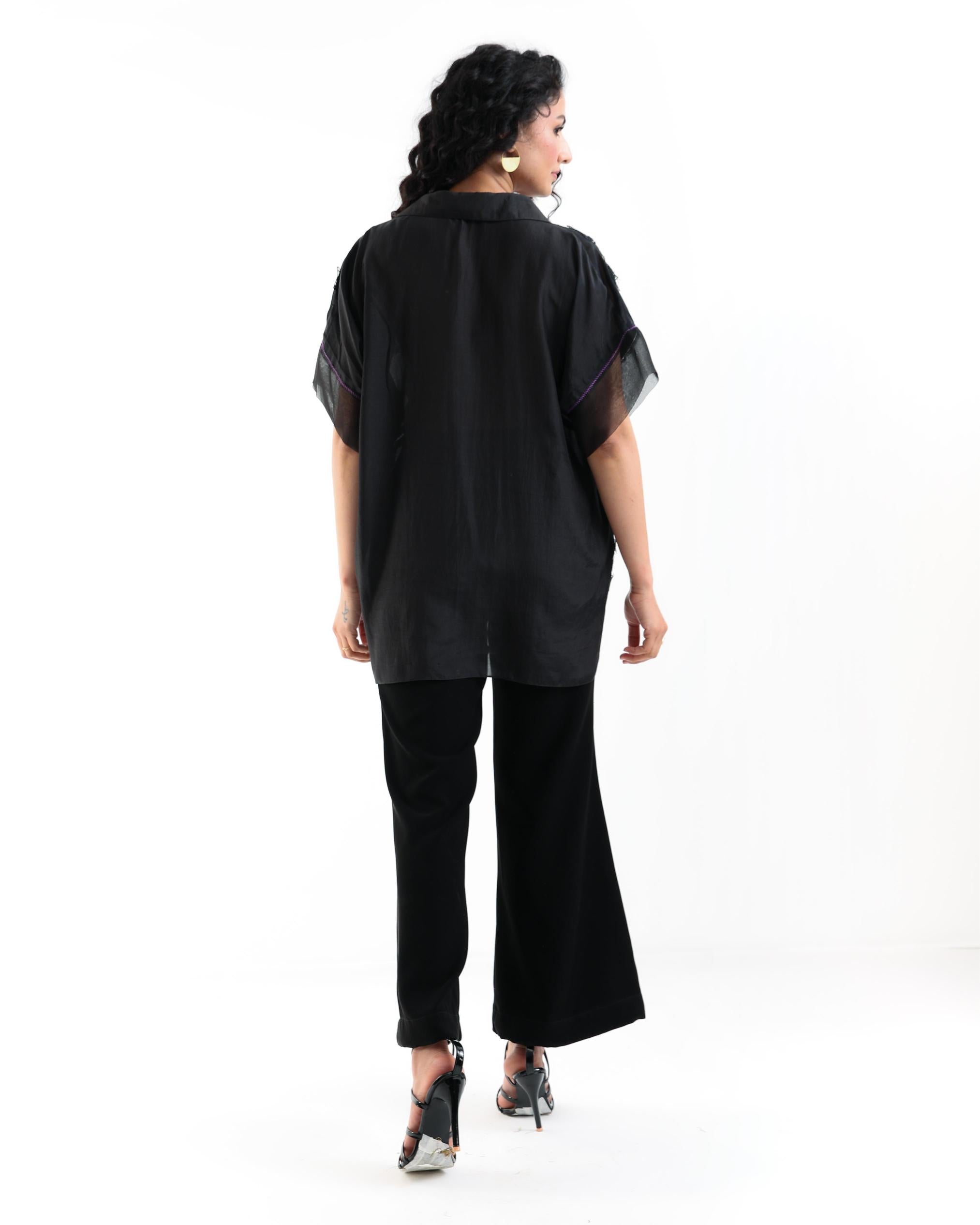 Black Sheer Floral  Shirt