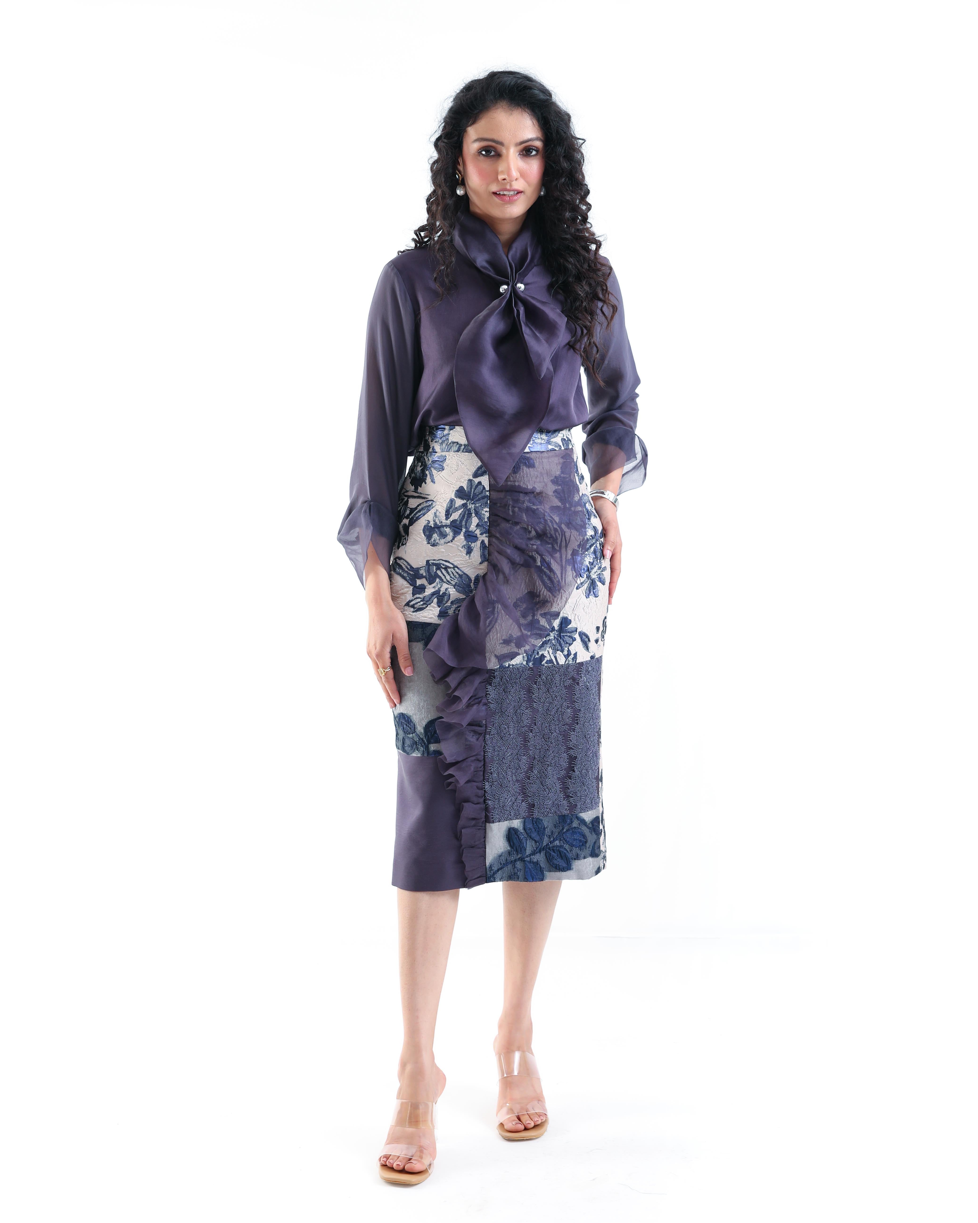 Purple Scarf Collar Shirt