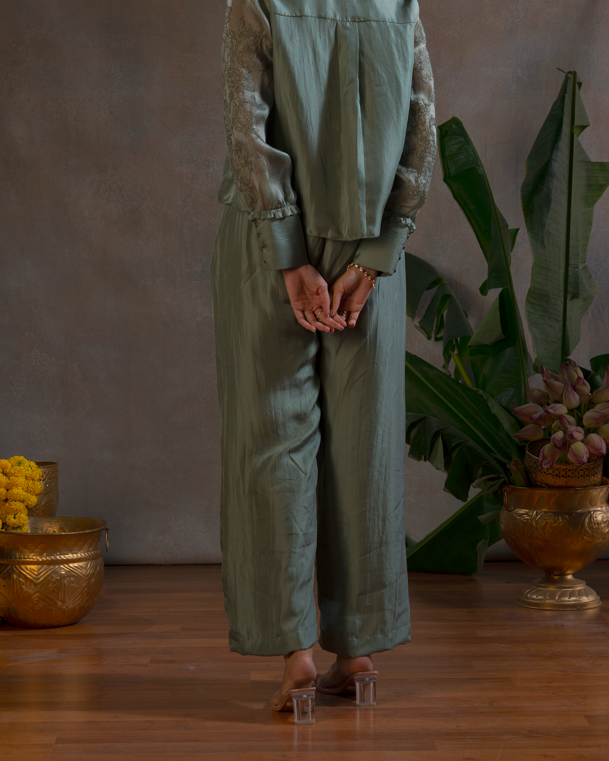 SAGE GREEN SILK PANTS