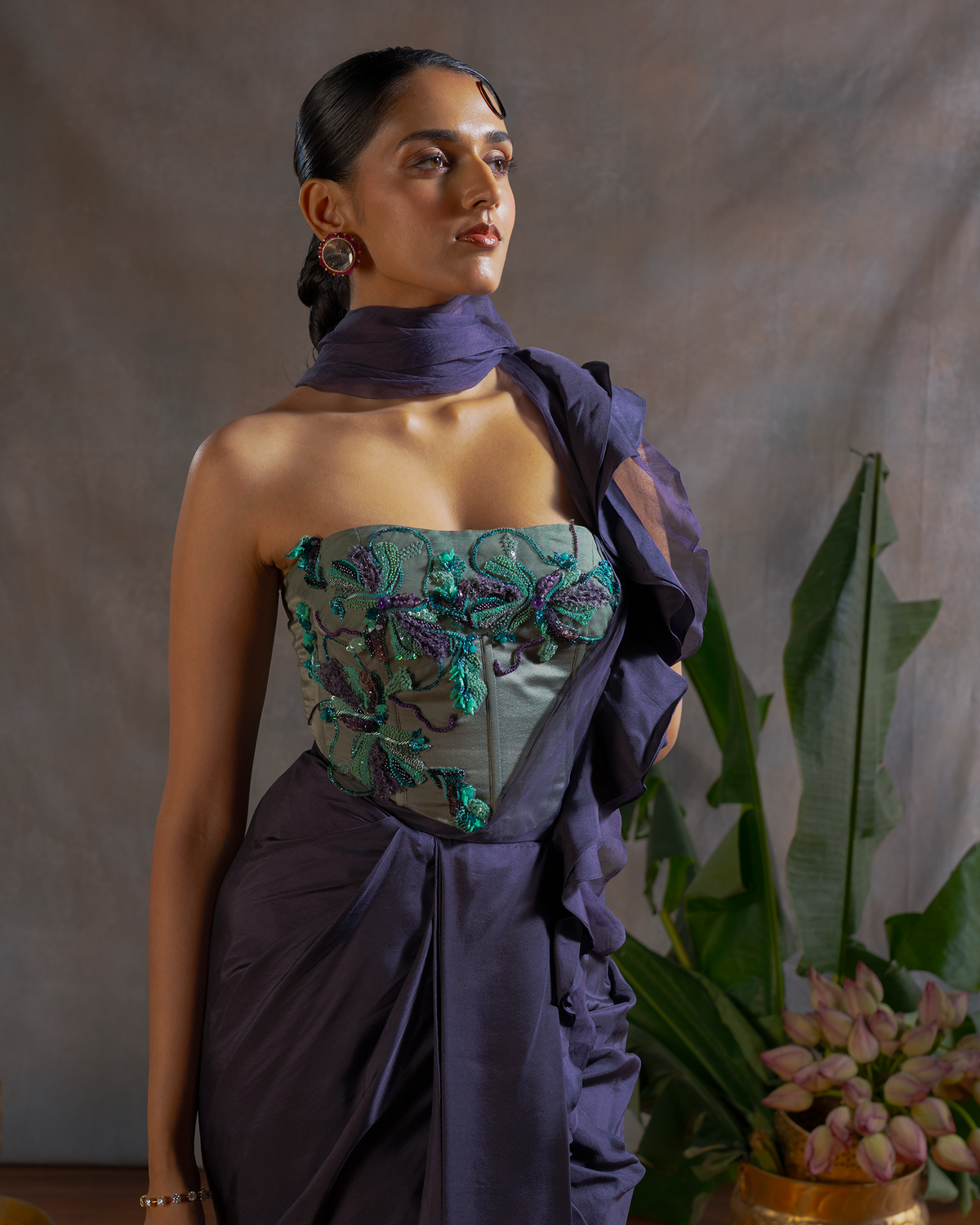 PLUM RUFFLE SAREE