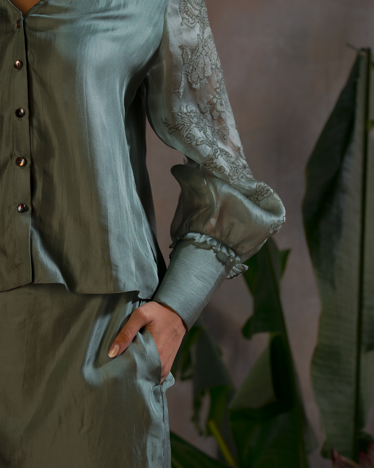 SAGE GREEN SILK PANTS