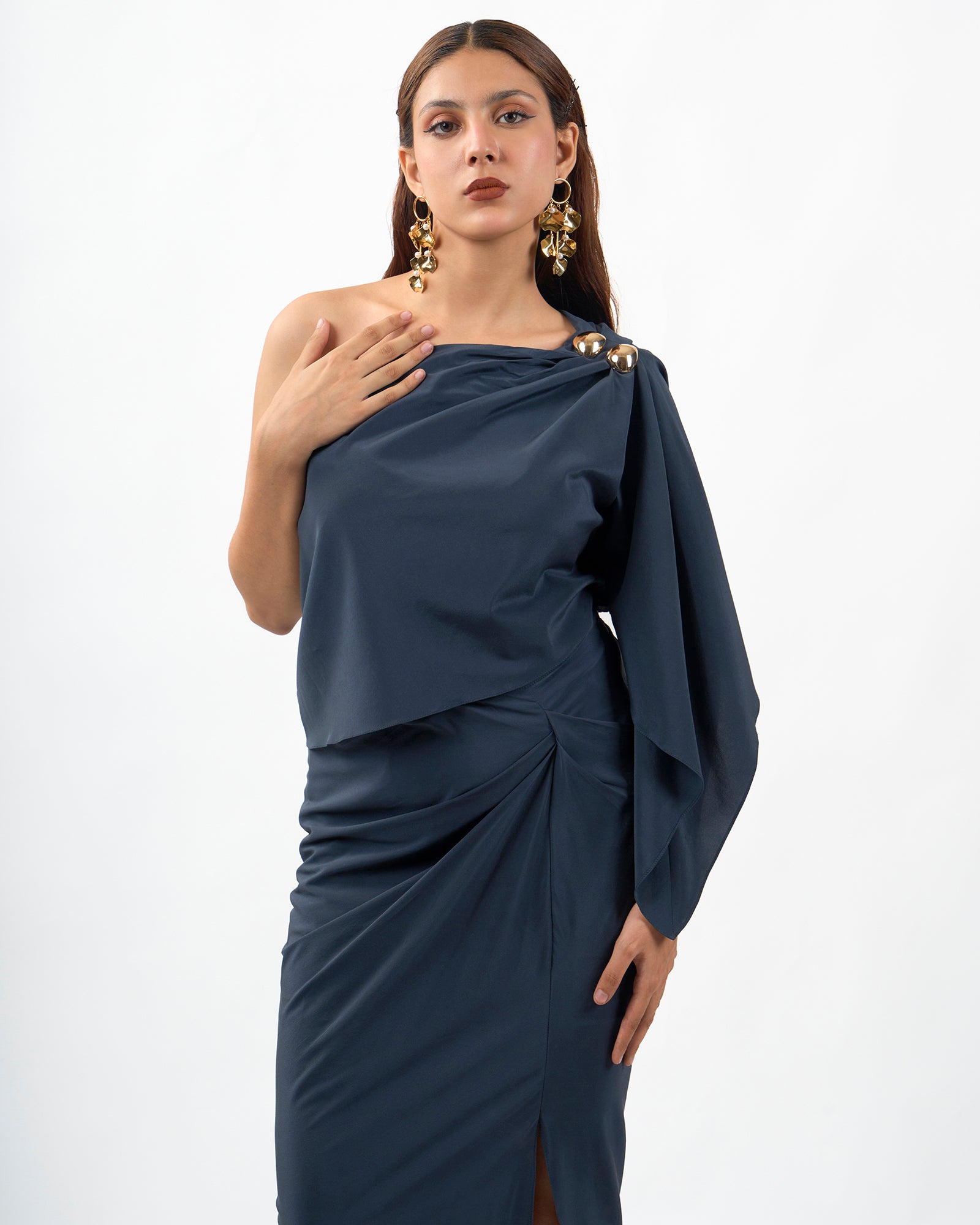 Midnight grey one shoulder Top