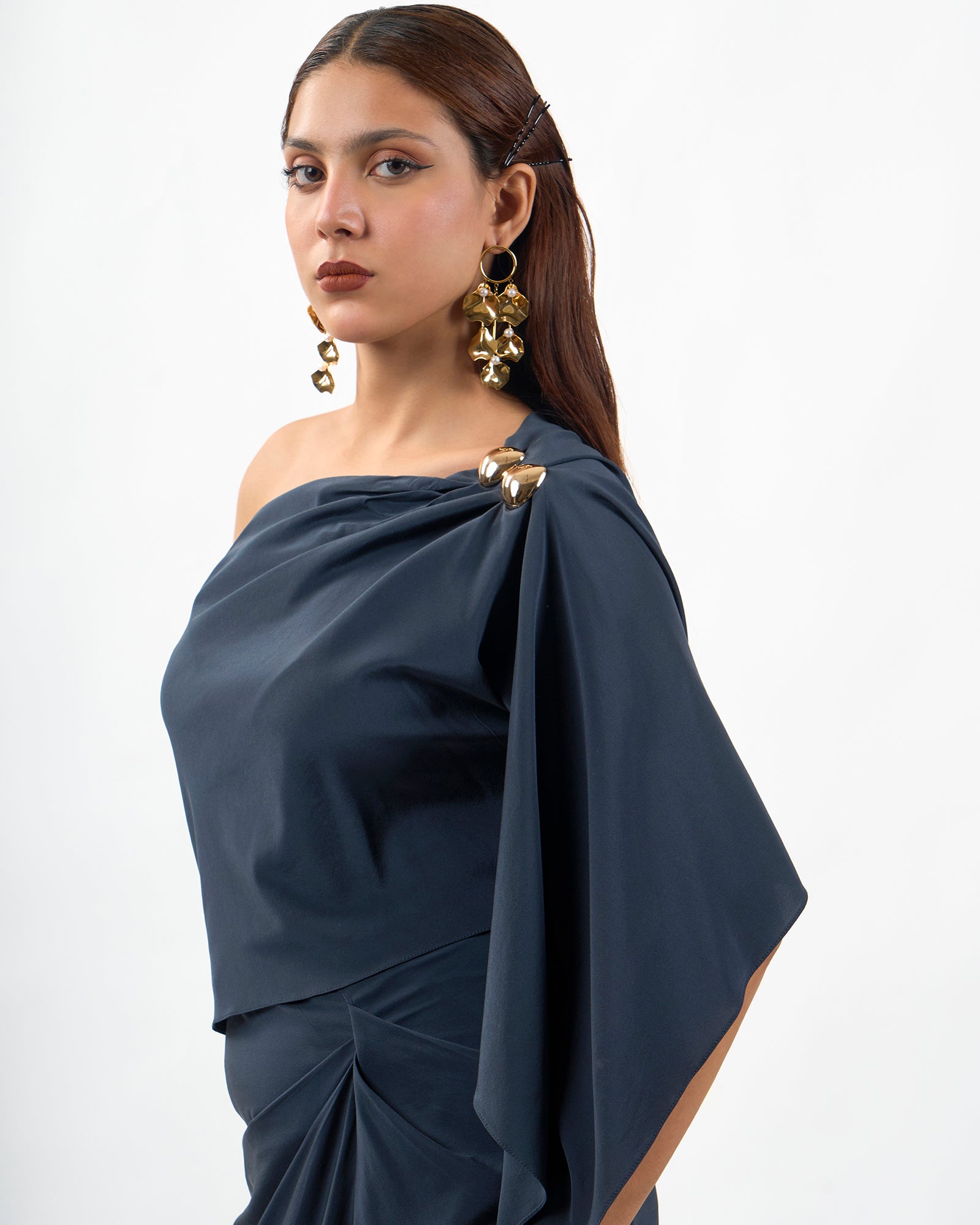 Midnight grey one shoulder Top