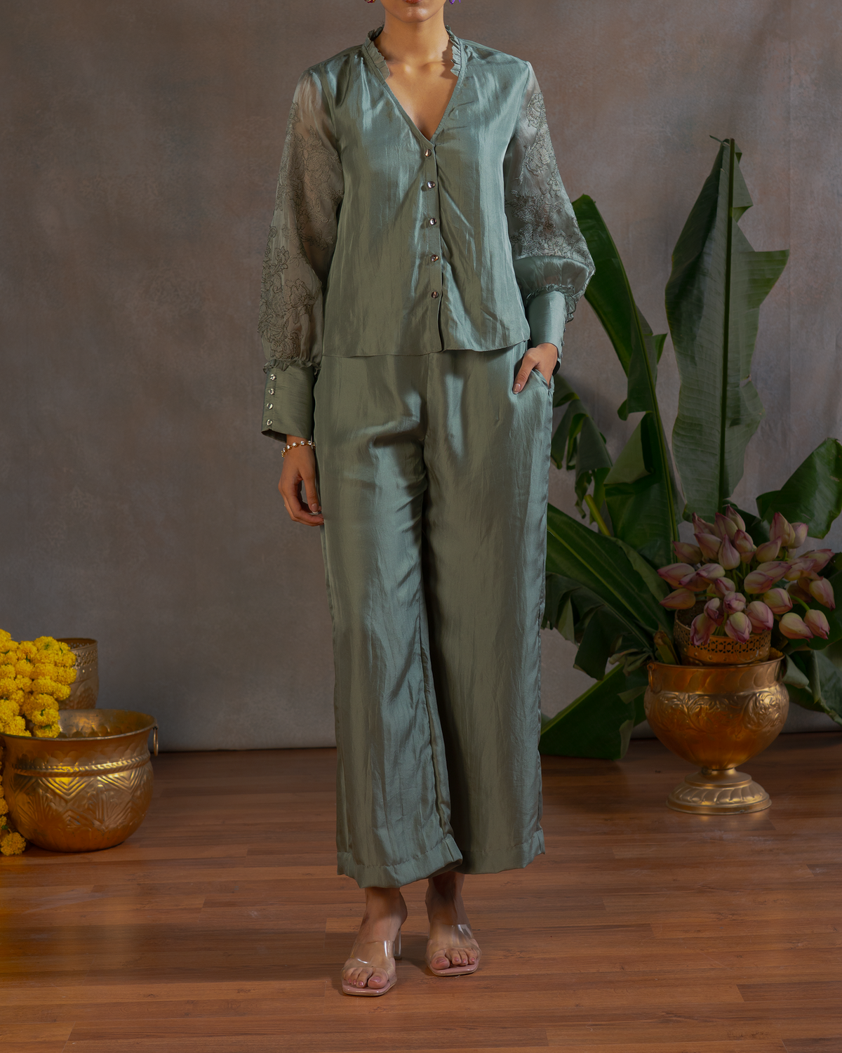 SAGE GREEN SILK PANTS