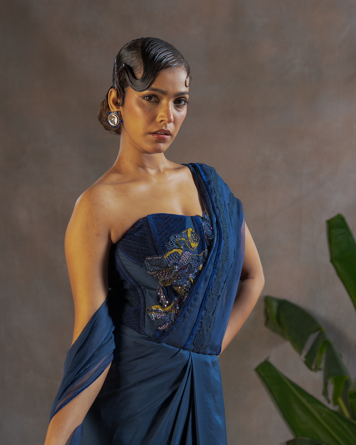 MIDNIGHT FLOWY PRE-DRAPED SAREE